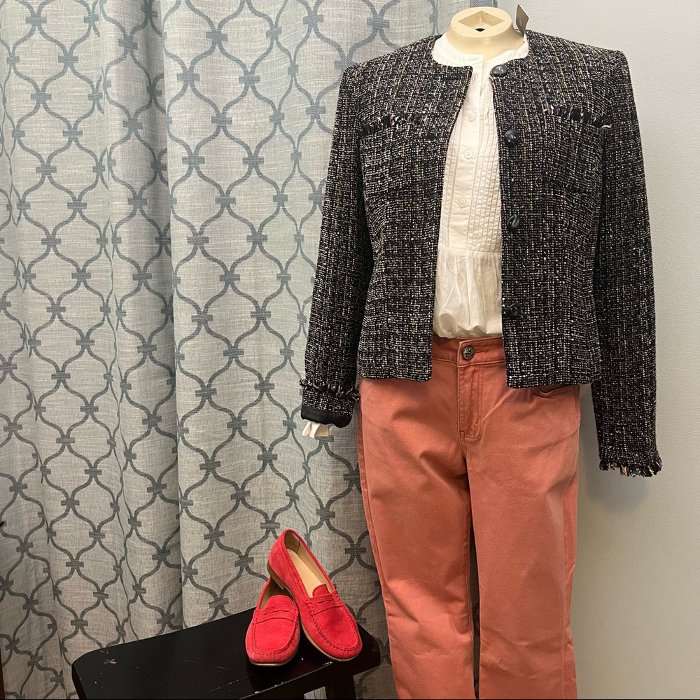 Bloomingdales Tweed/Bouclé Black with Multicolor Enhancements Jacket — size 4